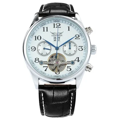 Модные мужские механические часы с турбийоном и кожаным ремешком, Классические роскошные часы с календарем от ведущего бренда - Цвет: WHITE