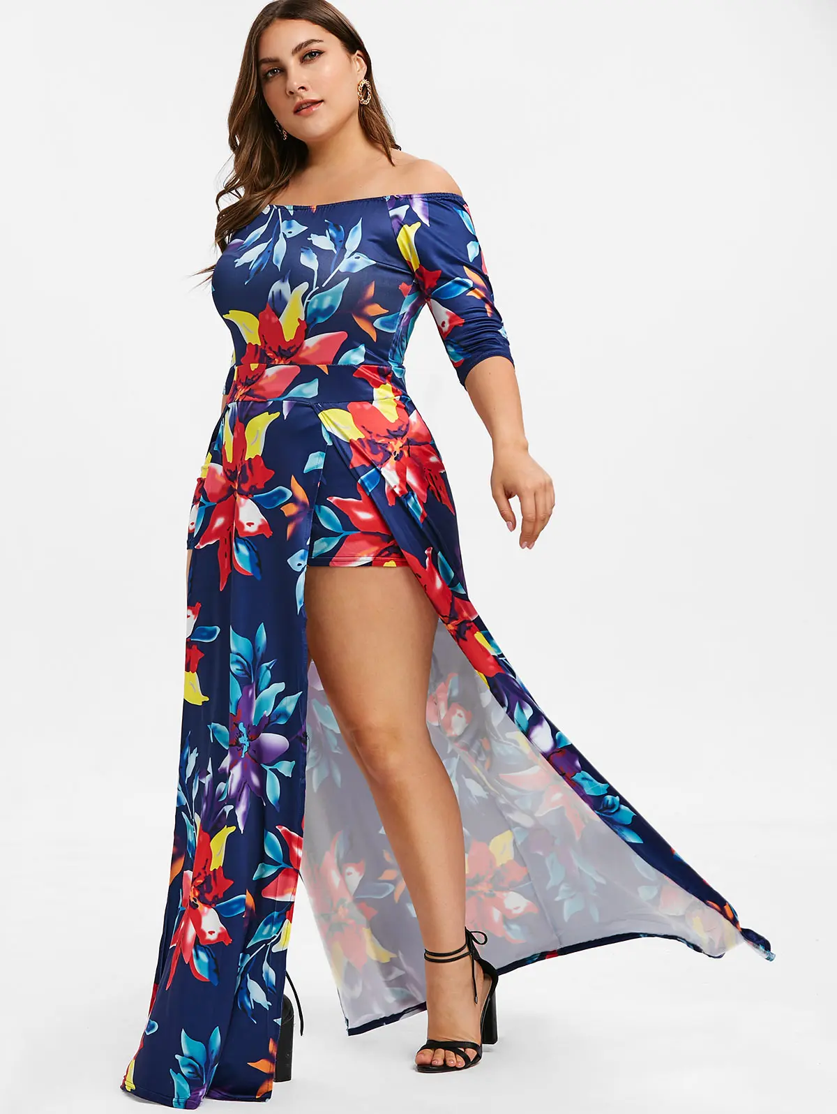 

Wipalo Off Shoulder Floral Plus Size Maxi Romper Dress Summer Boho Flower Dress Women Dress Beach Holiday Vestidos 2019