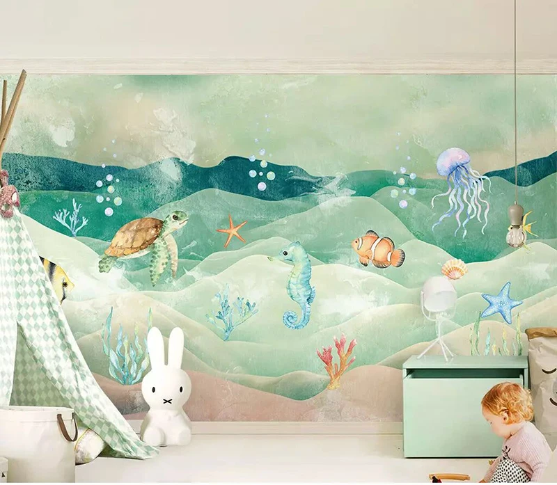Bacaz 8d Marine Animal Wall Paper Mural Cartoon Sea Turtle Wall Paper Mural Cartoon Sea Turtle