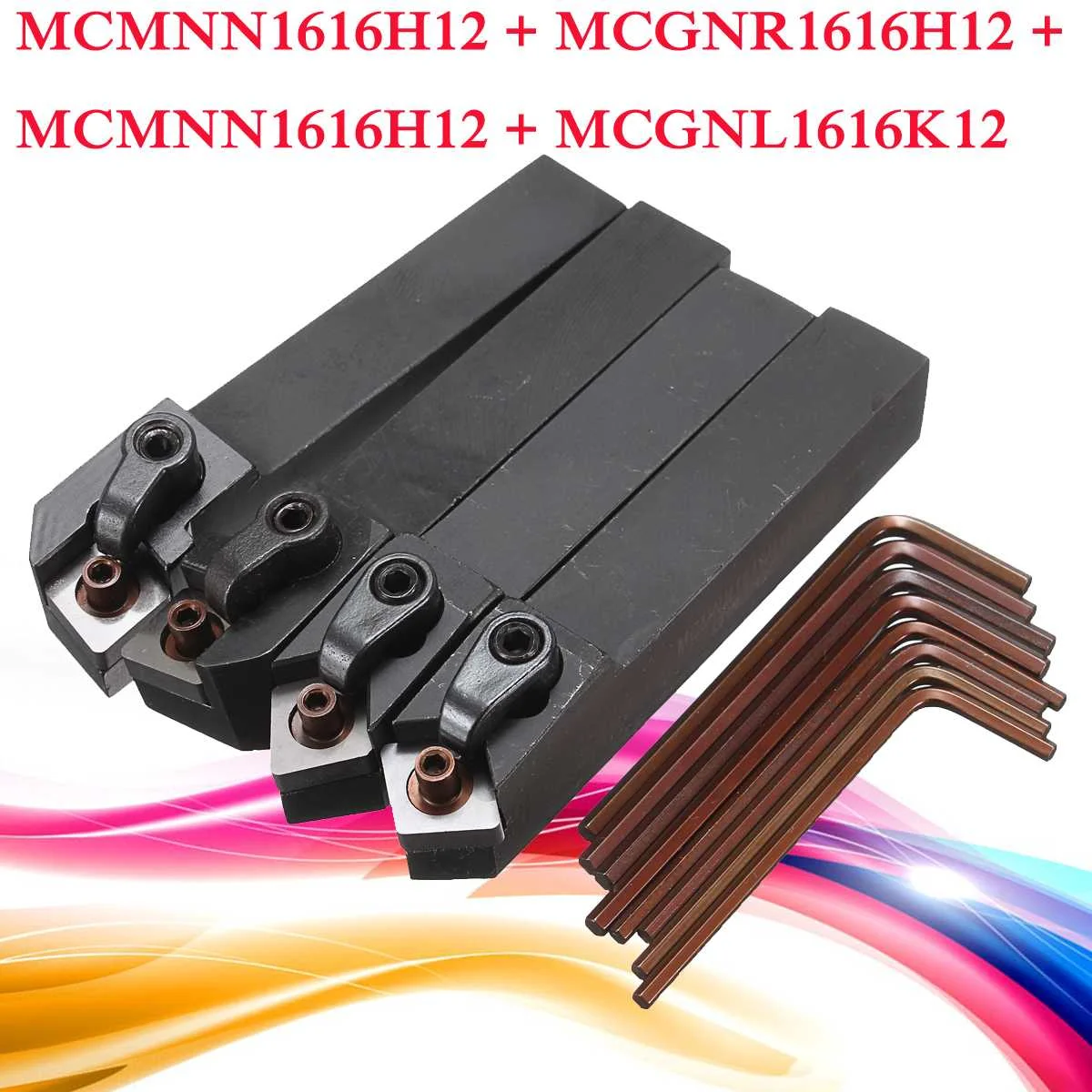 

WOLIKE 4 Set Of CNC Lathe Index Turning Tool Holder Boring Bar With 8pcs Wrenches Machine Tools Accessories