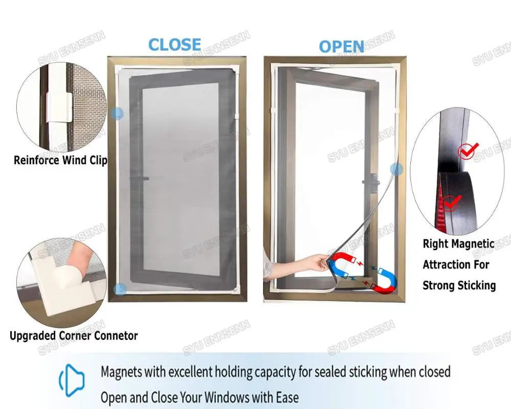 Регулируемый магнитный оконный экран DIY подходит для окон до 25-71 дюймов Съемный и моющийся, невидимые мухи комары защитная сетка