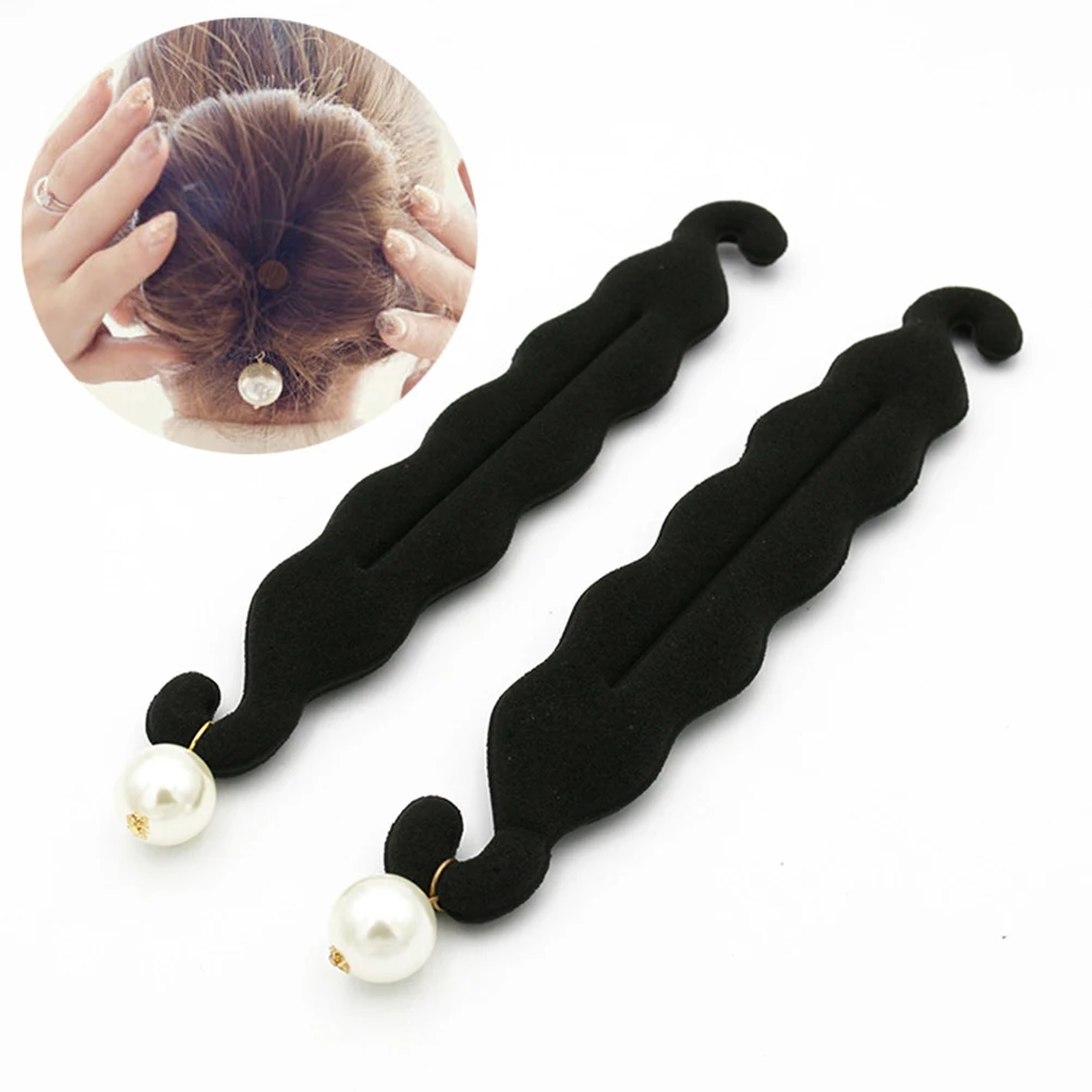 

2pcs Elegant Pearl Magic French Twist Bun Maker Clip Hook Holder Foam Sponge Donut Maker Ponytail Hairstyle Tool Accessories