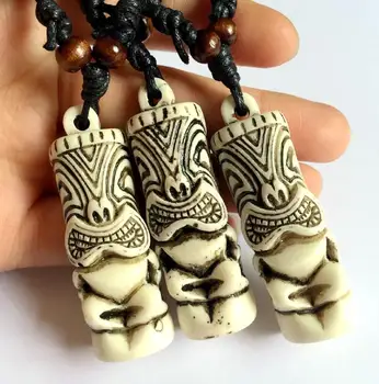 

Free Shipping 12 NECKLACE TRIBAL CARVED TIKI MAN TOTEM Mens Womens Adjust Rope