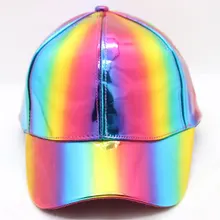 Rainbow PU Leather Baseball Cap Adjustbale Snapback Hats for Men Women Purple Gold Silver 6 Panels Hip Hop Caps Dance Party Wear