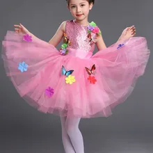 Детские танцевальные платья-пачки; костюм с аппликацией в виде цветов и бабочек; нарядное платье с блестками для свадебной вечеринки для детей
