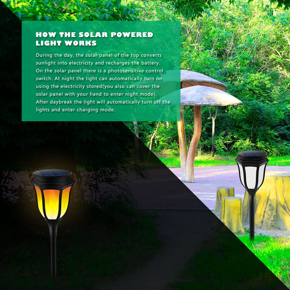 

Garden Decoration Automatic Charging Torches Wall Mounting Solar Lamp Waterproof Easy Install Outdoor Flickering Flame LED Light