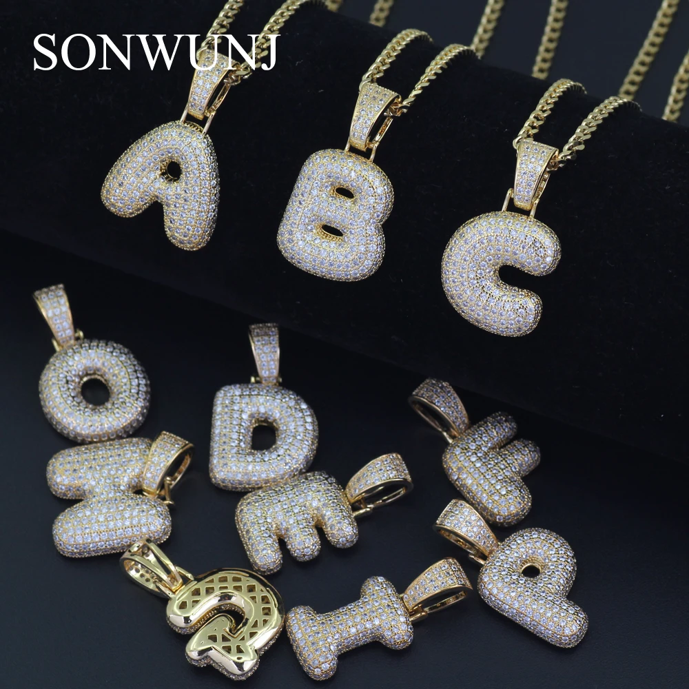 A Z Custom Name Bubble Letters Pendant Necklaces Gold Silver Color