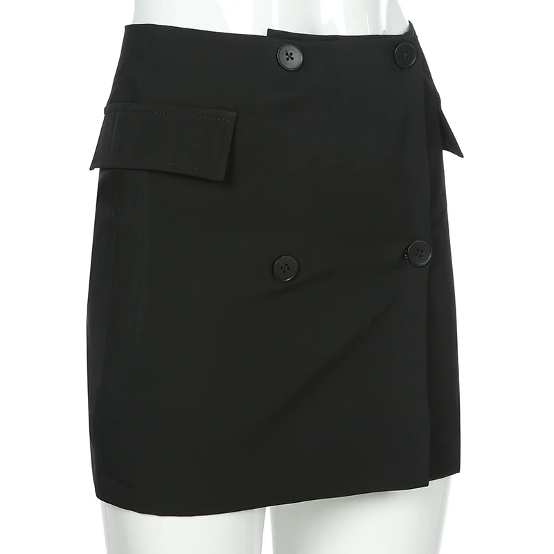 Рапписатель корейский Харадзюку двубортный карман мини юбка женская уличная летняя Высокая талия обёрточная юбка карандаш Saias