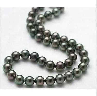 

Free Shipping >> 9-10mm natural tahitian black red green pearl necklace 18 inch 14KT