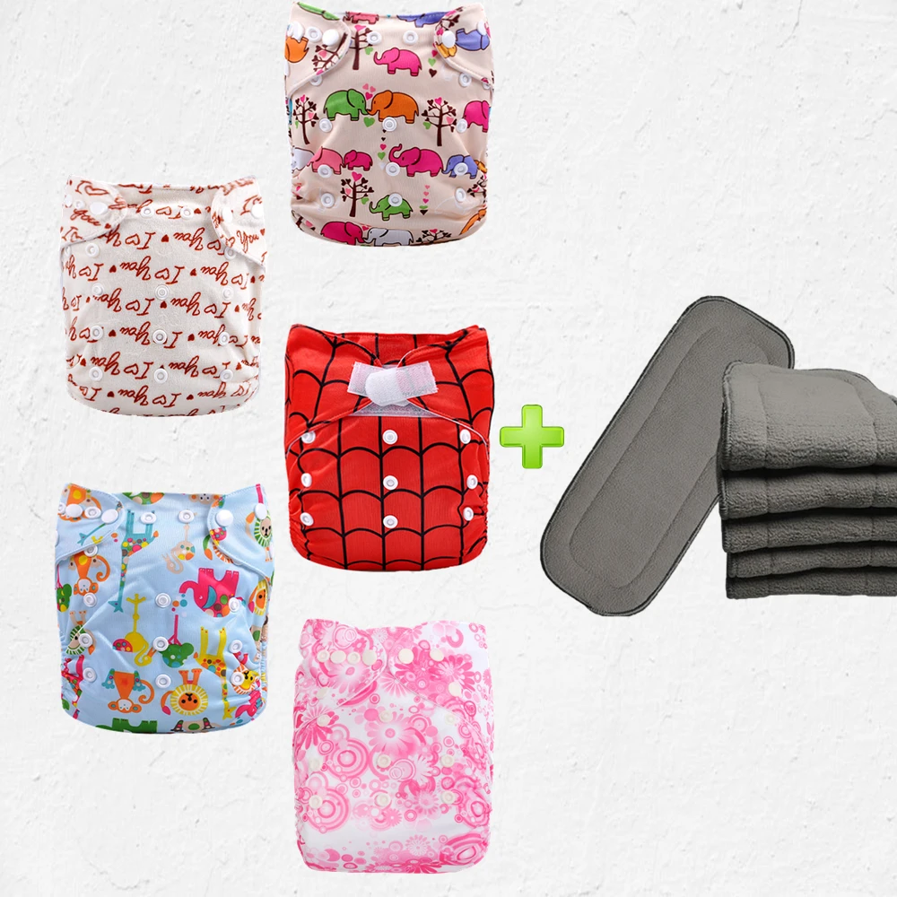 5Pcs Cute Baby Reusable Diapers Cloth Diaper Washable Infants Nappies