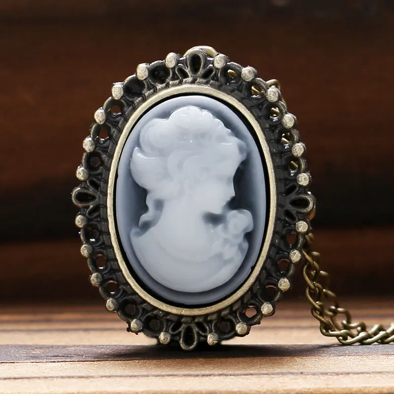 Antique Style Bronze White Lady Beauty Quartz Pocket Watch Necklace Pendant Girl Women Clock Birthday Gift reloj de bolsillo P62 Antique Style Bronze White Lady Beauty Quartz Pocket Watch Necklace Pendant Girl Women Clock Birthday Gift reloj de bolsillo P62