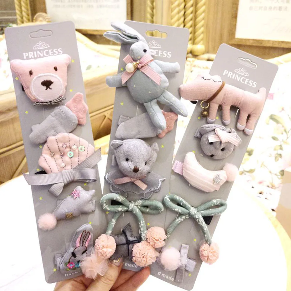 

New 1 SET Baby Girls Cute Headwear Kids Bowknot Flower Hairpins Sets Headbands Headdress Newborn Hair Accessories Gift