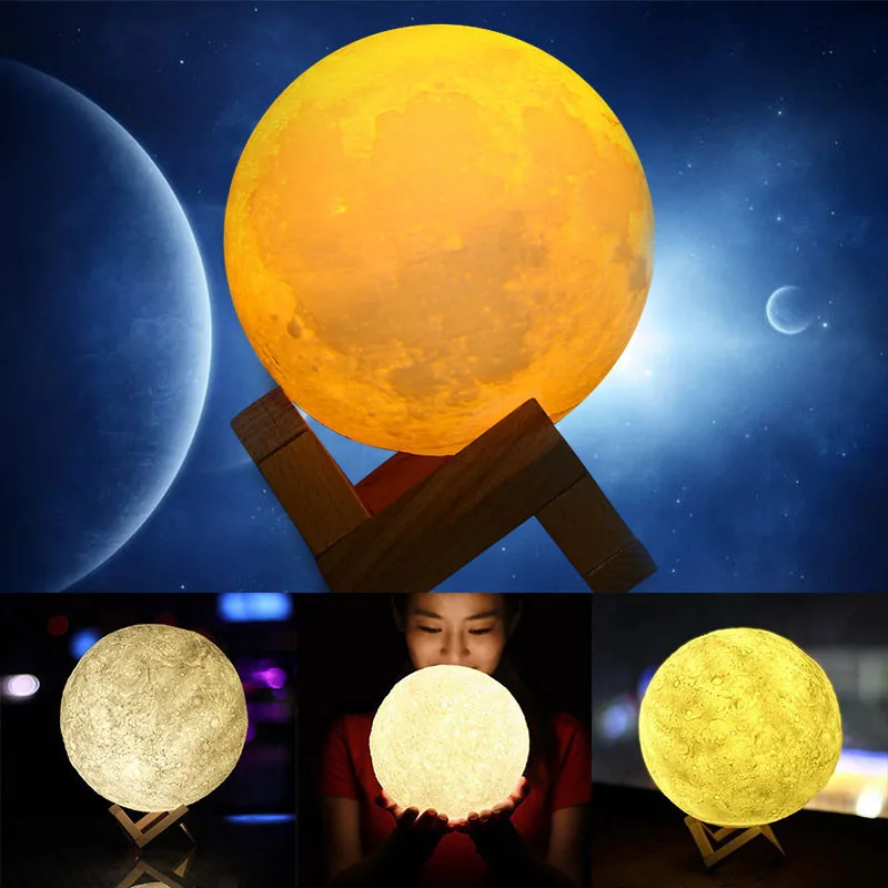 Led ليلة ضوء 3D طباعة مصباح قمري قابلة للشحن اللمس التبديل نوم خزانة ليلة ضوء ديكور المنزل مع 6 نموذج