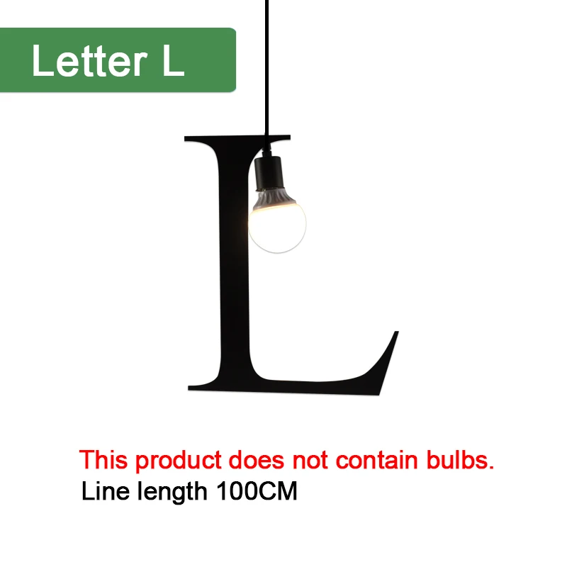 Kaguyahime подвесной светильник s E27 DIY, креативный светильник с буквенным принтом от A до Z, железный подвесной светильник 100 см, скандинавские светодиодные лампы для декора, для чердака, гостиной - Цвет корпуса: L