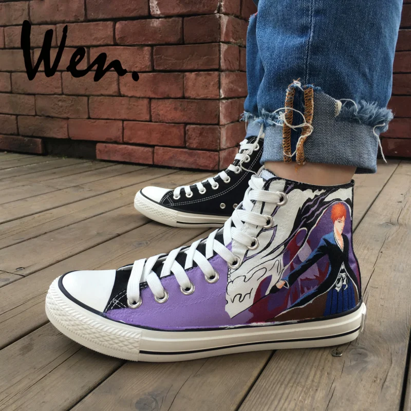 

Wen Hand Painted Shoes Bleach Anime Man Woman's High Top Canvas Sneakers Sport Skateboarding Shoes Lace up Gym Plimsolls