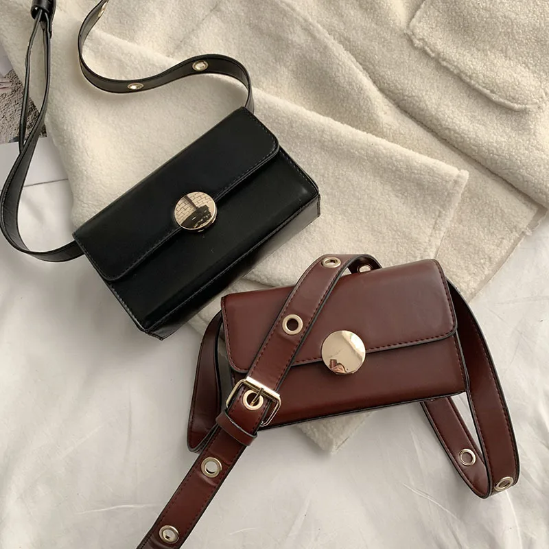 

New Design Korean Fashion Women PU Leather Small Bag Crossbody Bags for Women Solid Black Messenger Bags B001