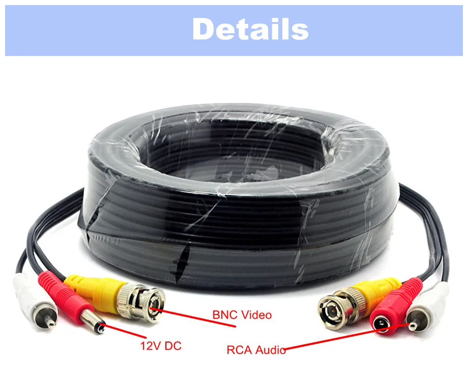 5M/16FT video surveillance BNC RCA DC Connector Video Audio Power Wire Cable For CCTV security Camera