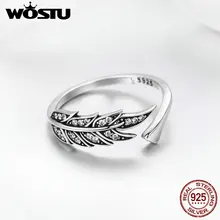 WOSTU NEW 925 Sterling Silver Vintage di Stile Foglie, chiaro CZ Anelli Registrabili per le Donne di Modo S925 Regalo Gioielli In Argento FIR313