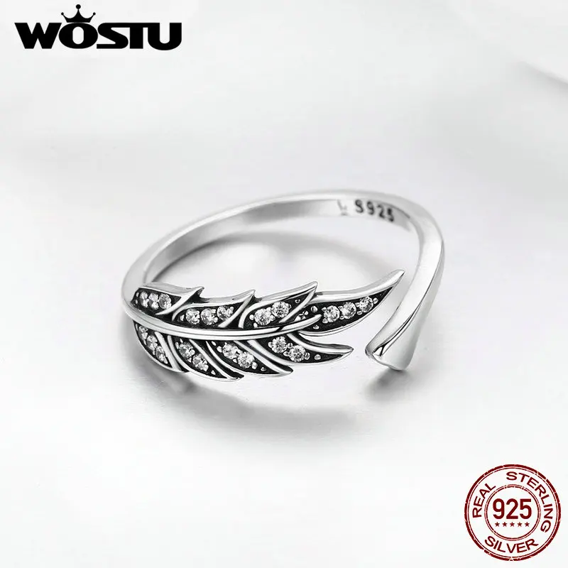 Женское кольцо WOSTU регулируемое из стерлингового серебра 925 пробы с прозрачными