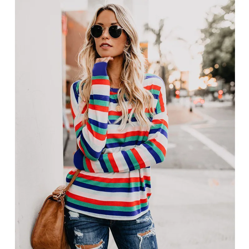 

women t-shirt fashion striped hot plus size womens casual tops o-neck slim long sleeve top female tees autumn shirt 2019