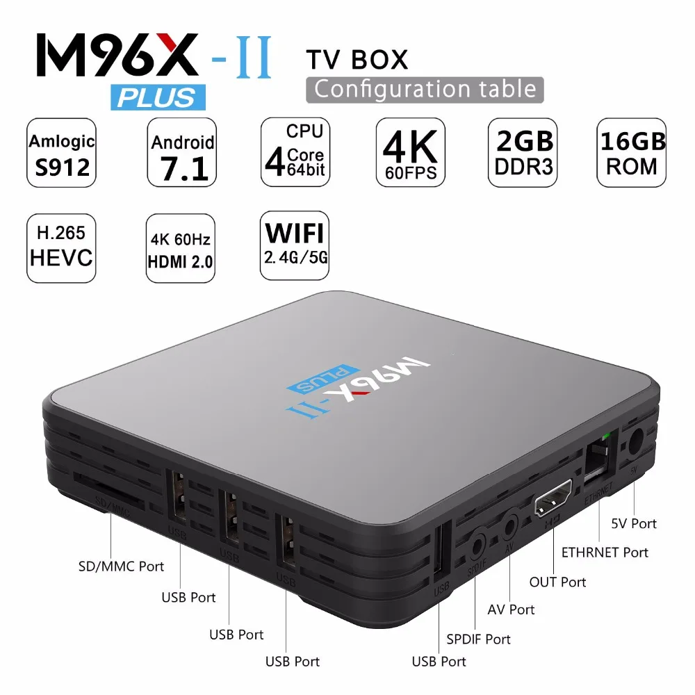 VHXSIN 50 шт./лот M96X Smart TV Box 2 Гб 16 Adroid 7 1 S912 Восьмиядерный медиаплеер | Электроника