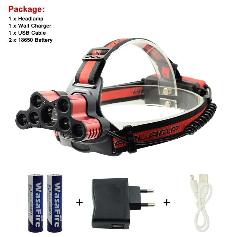 

9 LED Fishing Headlight USB Rechargeable Headlamp Camping Light T6 + Q5 Head Lamp With 2 x 18650 Battery + USB Charge Cable