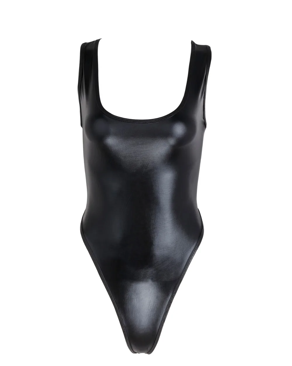 iEFiEL Womens Femme Sleeveless High Cut Sexy Bodycon Patent Leather Thong Gymnastics Leotard Night Clubwear Bodysuit Costumes pink bodysuit