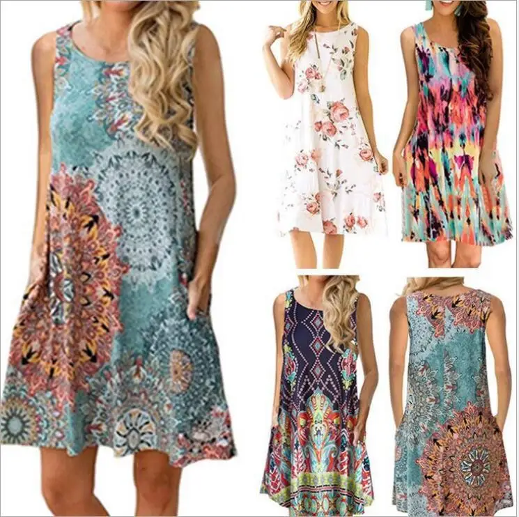 

Western mini printing zipper vest dresses short clothing Foreign trade halter dreses new burst models