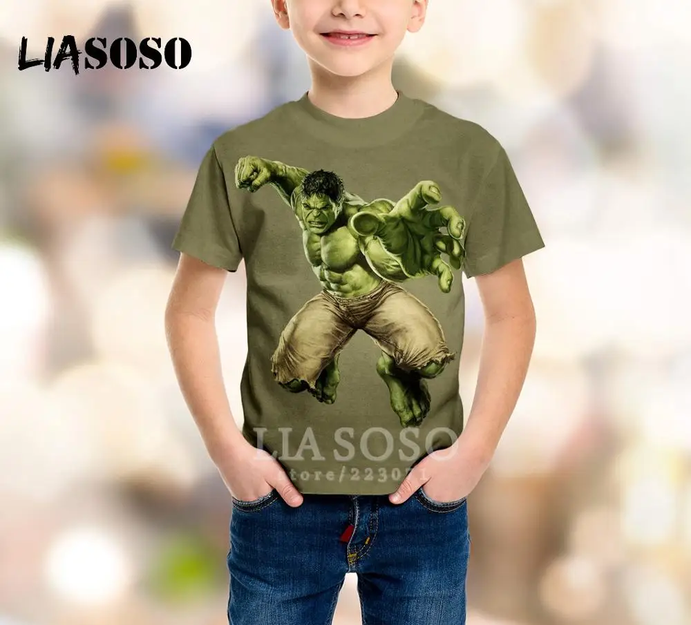 LIASOSO/Новая модная летняя детская толстовка футболка с 3D принтом из фильма Халк детский пуловер с короткими рукавами в стиле хип-хоп для мальчиков и девочек A216-04 - Цвет: 7
