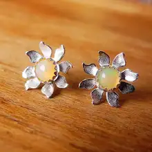 Boho женские маленькие серьги-гвоздики Подсолнух Мода 925 серебряные серьги с камнями-опалами винтажные Свадебные Двойные серьги для женщин
