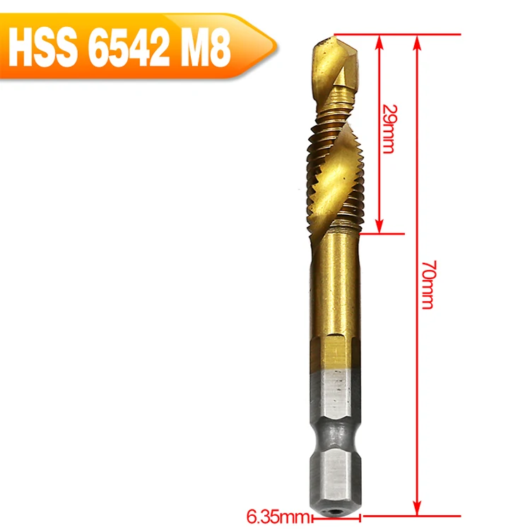 Спиральные заостренные краны высокопрочная сталь hss M2 нарезание резьбы формование 1/4 дюймов шестигранные сверла Метрическая спиральная рифленая машина винт кран комплект M3-M10