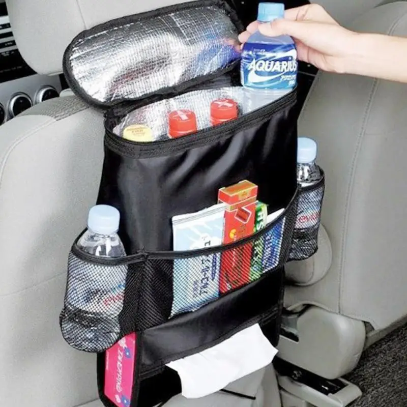 Car Seat Back Organizer Multi-Pocket Car Accessories Insulated Storage Organizer Automotive Travel Accessories Cooler Storage Bag for Adults /& Kids Black
