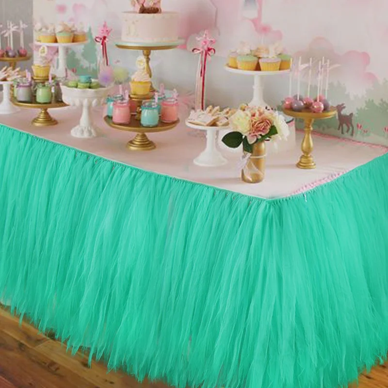 Теплая фатиновая юбка для вечеринки в честь рождения ребенка, 1 шт. розовый/белый цвет, 100x80 см, 6 цветов, вечерние принадлежности, свадебные украшения - Цвет: Mint Green