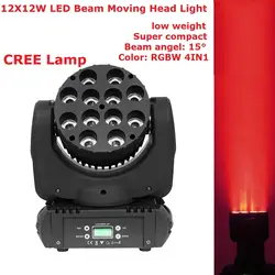 Бесплатная доставка 12x12 Вт RGBW 4IN1 CREE лампы светодиодный перемещение головы луч света с дополнительно 15 DMX снз для диско DJ вечеринки шоу огней