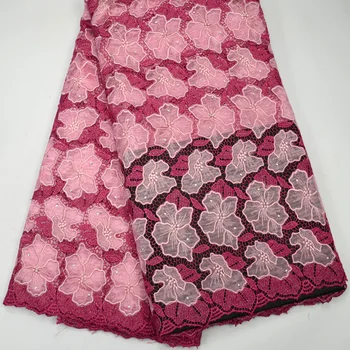 

Latest High Quality fUSHIA African Double Organze with Guipure lace for wedding lace fabrics