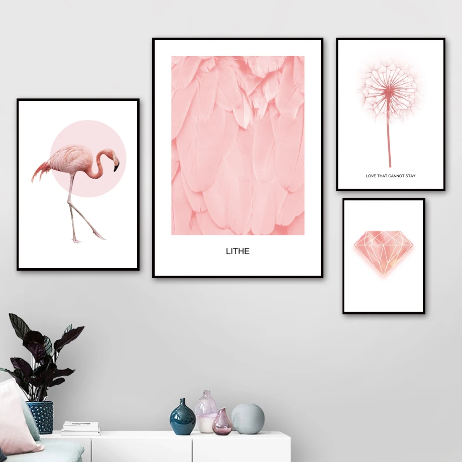 

Dandelion Flamingo Feather Wall Art Canvas Painting Nordic Poster And Print Scandinavian Wall Picture For Living Room Home Decor