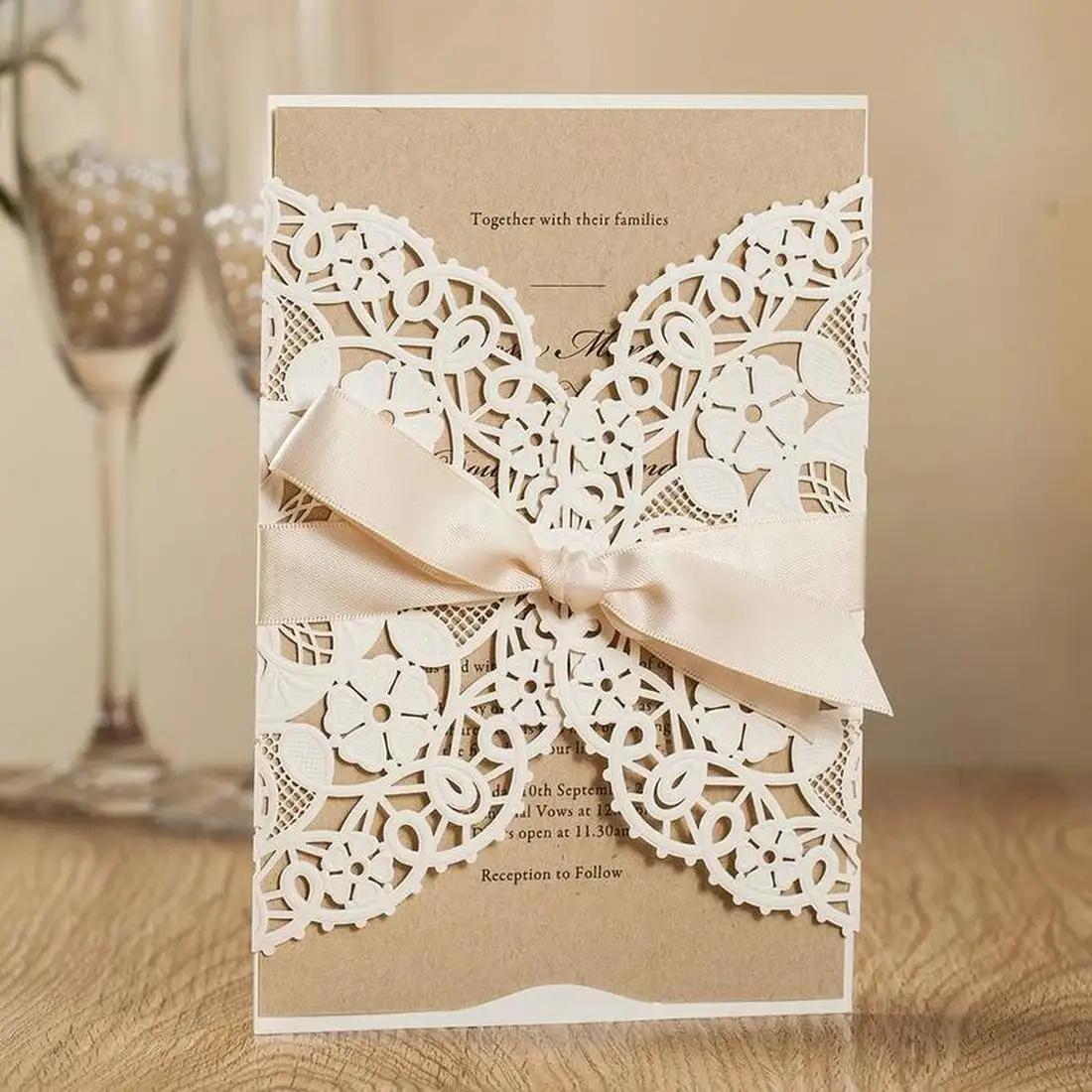  20Pcs White & Blue Elegant Laser Cut Wedding Invitations with Envelope Birthday Greeting Quinceaner - 32992059623
