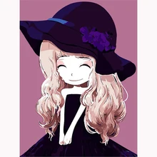 MOLEK DIY картина маслом по номерам персонажи мультфильмов фиолетовая девушка акриловая живопись на холсте Современный домашний декор настенная художественная картина