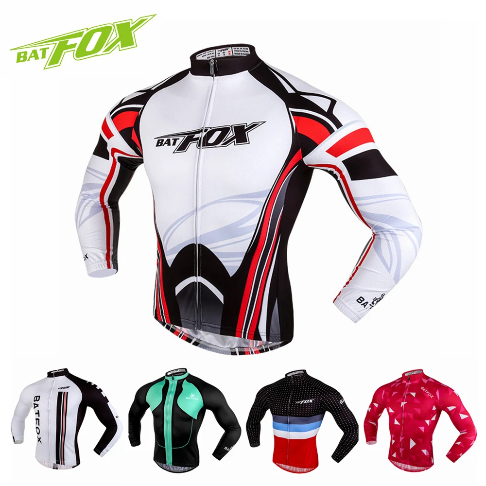 

BATFOX Winter Thermal Fleece Cycling Jersey Sports Bicycle Clothing Long Sleeve Men's Maillot Bike Wear Shirt MTB Race Jersey