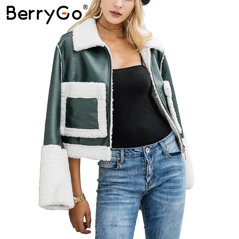 BerryGo повседневное пальто из овечьей шерсти Женская куртка искусственного меха с