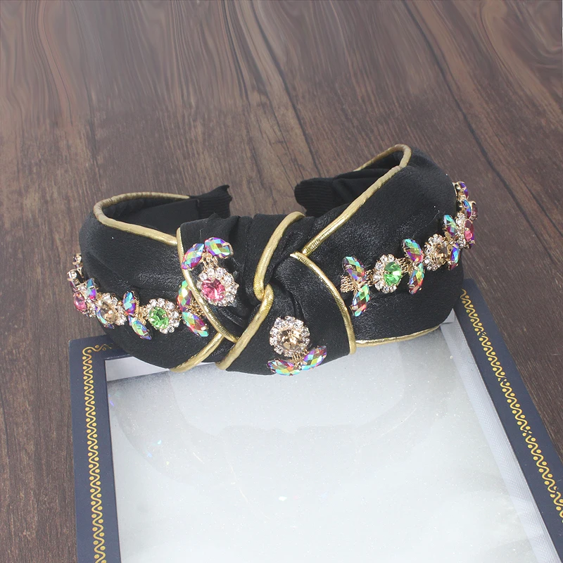 

Luxury Fabric Rhinestone Flower Hair Accessories for Women Girls Flash Crystal Headbands Retro Knotted Lady Hair Bands Headdress