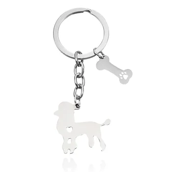 

New Poodle Keychains Trendy Style Stainless Steel Poodle Heart Key Chains Dog Bones Poodle Keyrings Jewellery