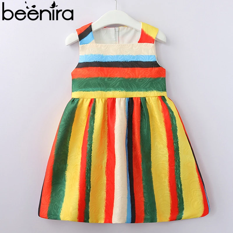 Beenira/Одежда для девочек; Новинка года; европейский и американский стиль; детское платье без рукавов в разноцветную полоску; дизайнерские Детские платья