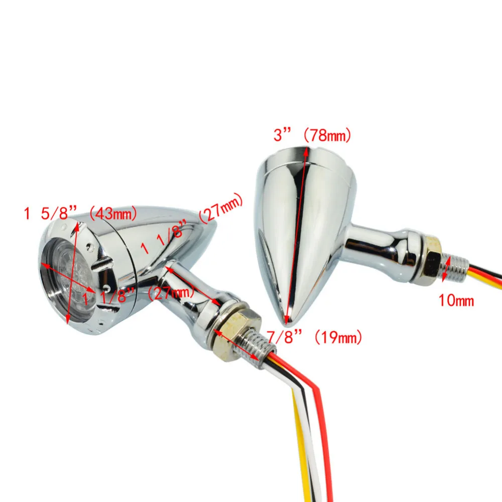 Universal 3 Wires Amber LED Chrome Motorcycle Brake Running Turn Signal Light