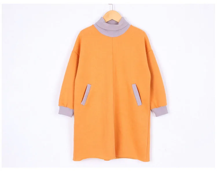 solid loose velvet dress baby girls 2018 winter clothing kids pockets turtleneck girl straight dresses for 14 years old clothes (10)