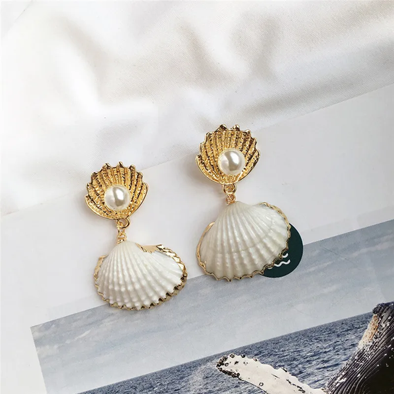 

TTLIFE Bohemian Real Shell Conch Drop Earrings Pearl Jewelry Earrings for Women Wedding Statement Jewelry Korean Dangle Earrings