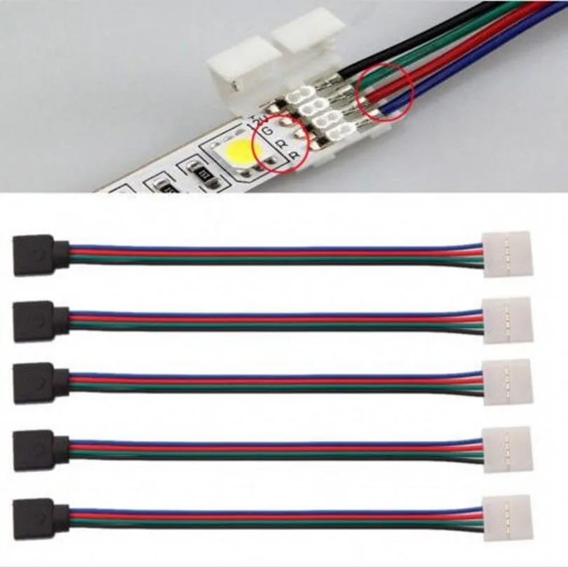 10 мм 4 Pin светодиодный RGB разъем адаптера кабельный зажим Solderless разъем, 5 шт./лот