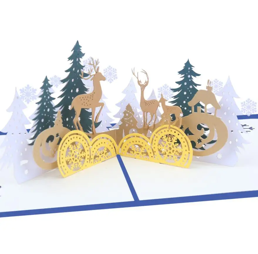  10pcs Handmade Kirigami Origami Christmas Tree Elk 3D Pop UP Greeting Cards Invitation card For Wed - 32979930656