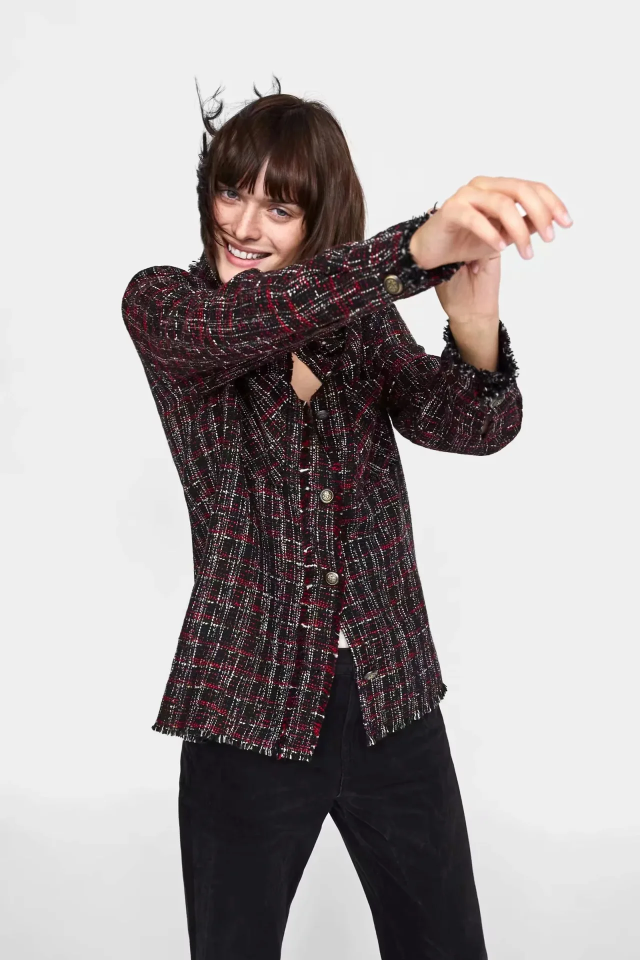 

fashion women G0927U3 autumn new Europe and the United States with 8480 # plaid suiting shirt