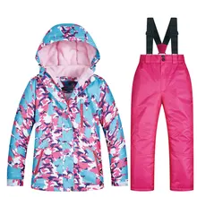 Фирменный лыжный костюм для детей, Новая высококачественная куртка и штаны, ветрозащитный водонепроницаемый Зимний костюм, зимняя Лыжная и Сноубордическая куртка для девочек